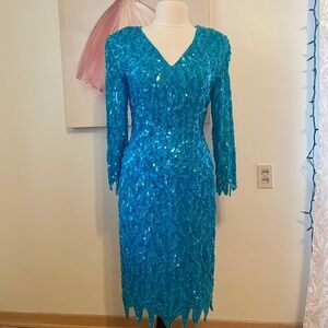 1980s blue beaded midi dress